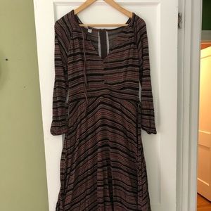 Revivall Rosemary dress in striped aubergine, M